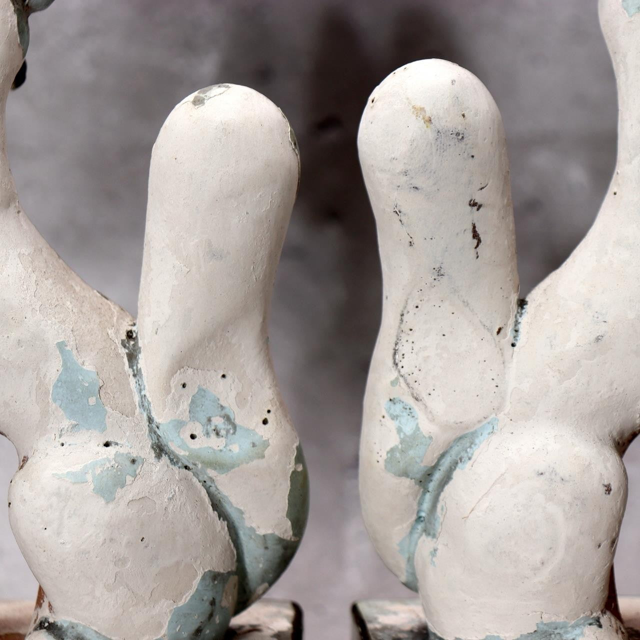 Pair of Vintage Japanese Clay Inari Fox Statues Traditional Gofun Finish Temple14