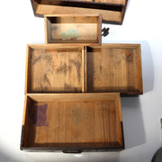 Antique Japanese Haribako Sewing Box Meiji Keyaki/Tamo Wood Brass Hardware Drawe17