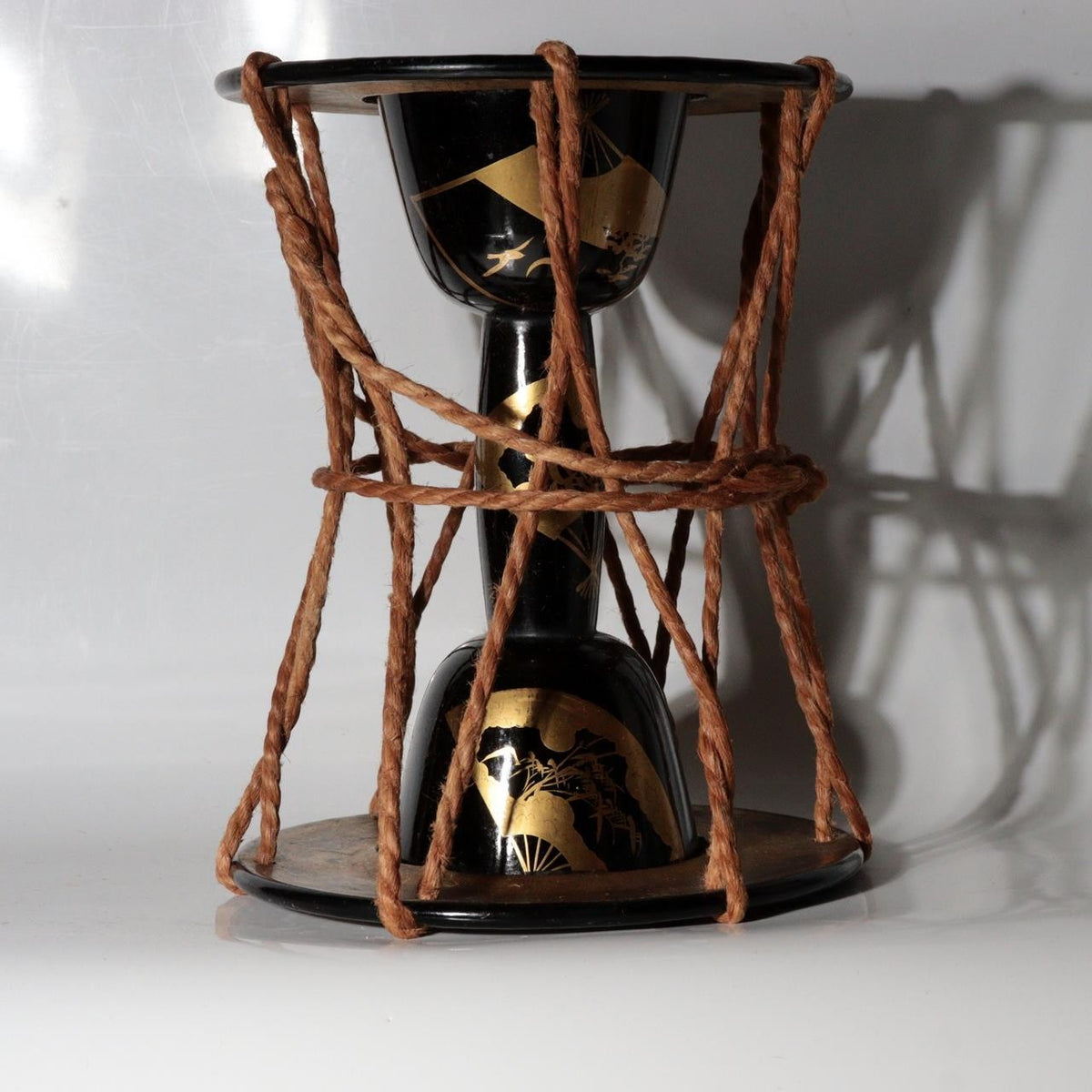 Antique Japanese Tsuzumi Hourglass Drum Maki-e Lacquer Gold Motif14