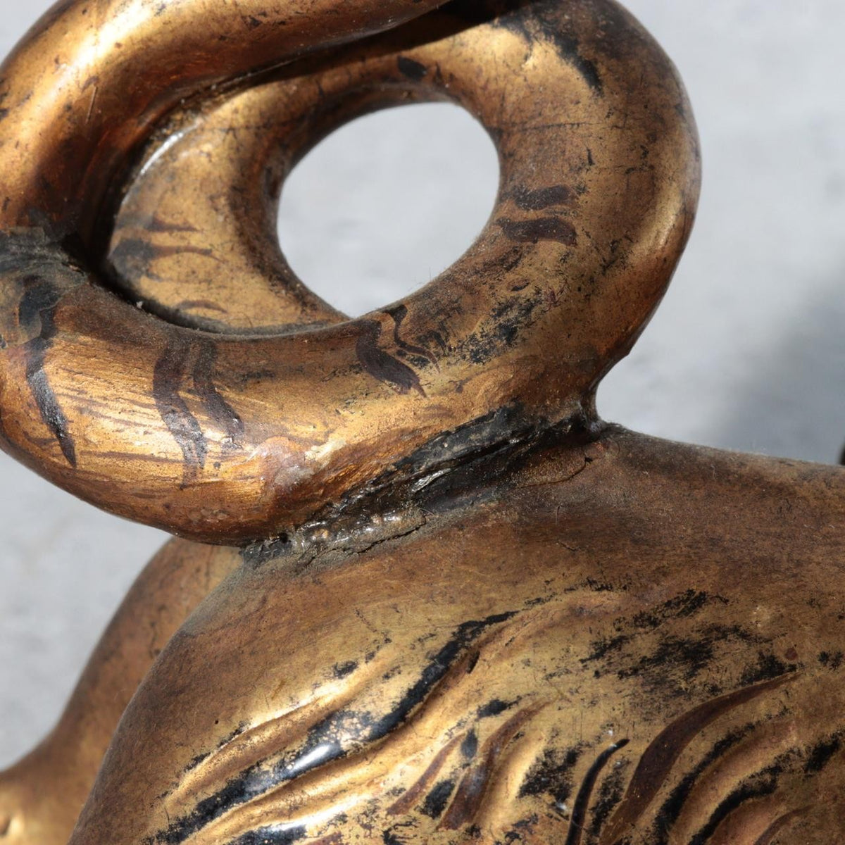 Antique Edo Gilt Wood Neko Tora Cat Tiger Samurai Kabuto Maedate Helmet Crest10