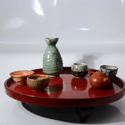 Large Japanese Lacquer Footed Tray - Tripod Base - Aizu-Style Red Lacquer 42.3cm5