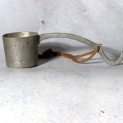 Antique Japanese Pewter Bajou-Shaku Samurai Horseback Sake Ladle Cup Engraved0