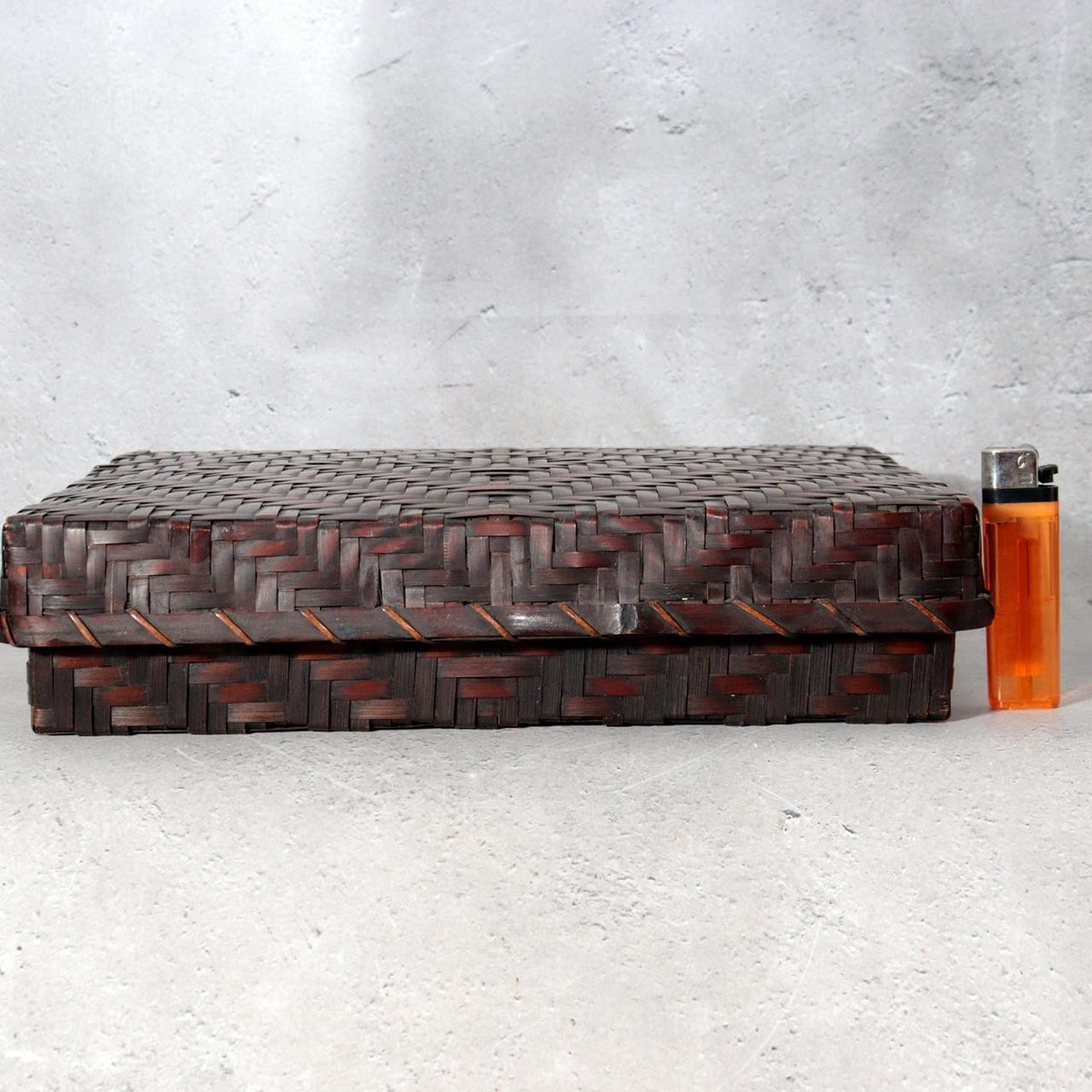 Vintage Japanese Bamboo Woven Rectangular Deep Box Geometric Pattern4