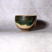 Japanese Seto-Oribe Matcha Tea Bowl Emerald Green Crackle Glaze Chawan Sidned3