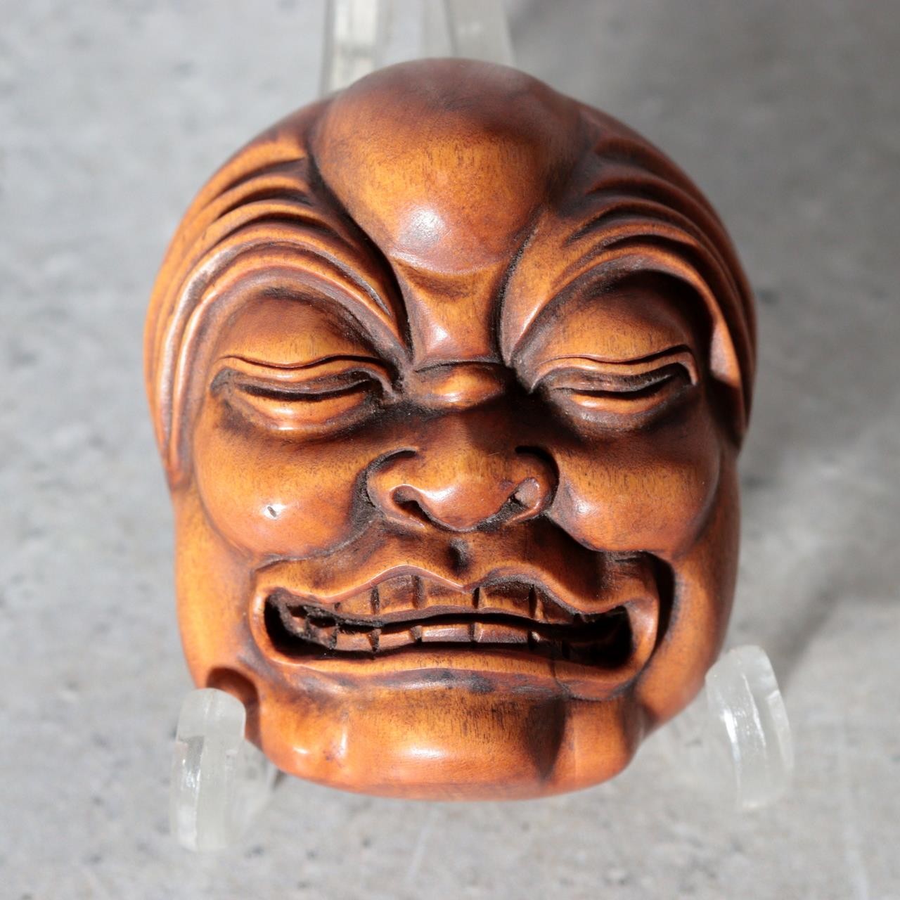 Japanese Carved Boxwood Mask Netsuke Buaku Kyogen Signed Jiro NW2720