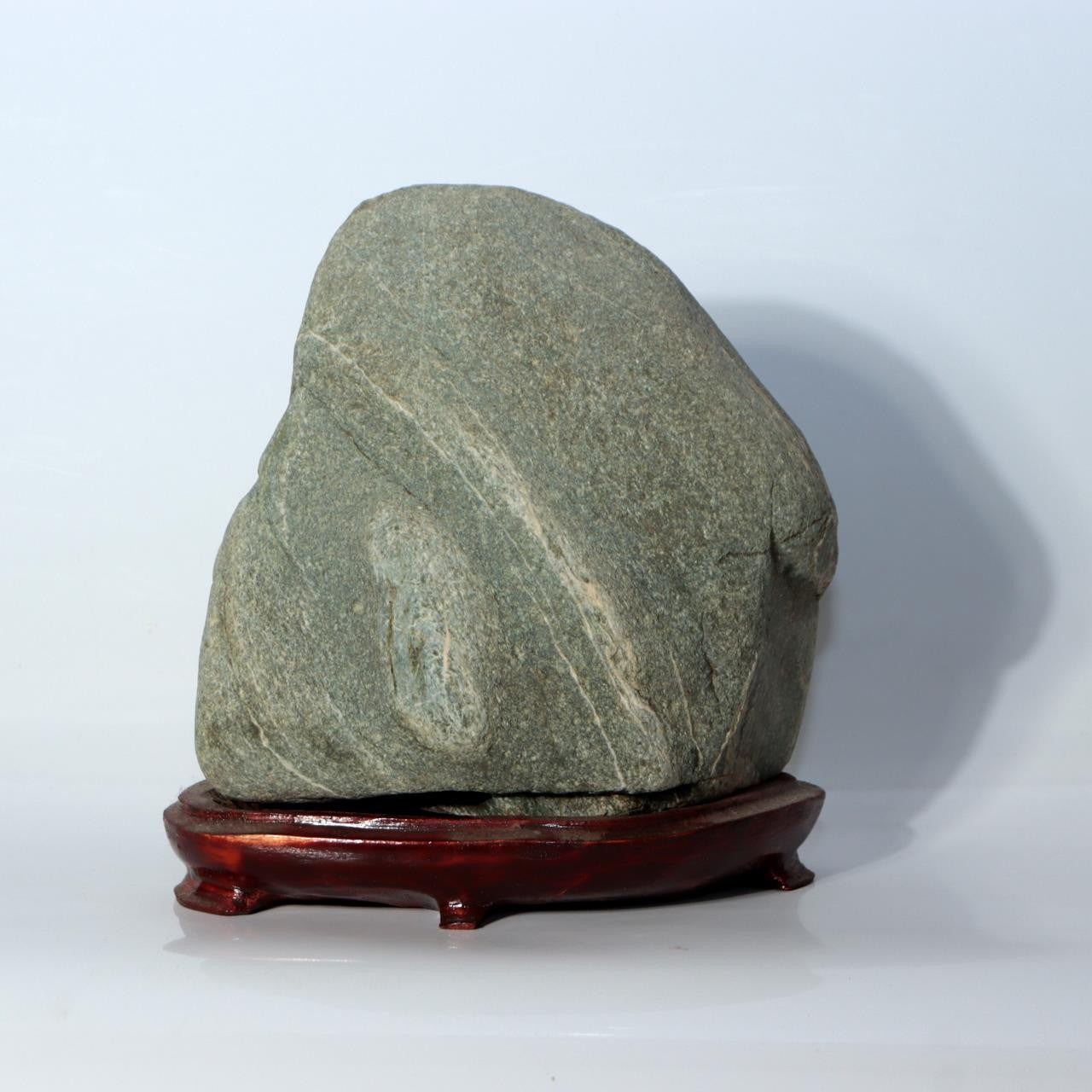 Vintage Japanese Suiseki Viewing Stone with Carved Wooden Daiza Base0