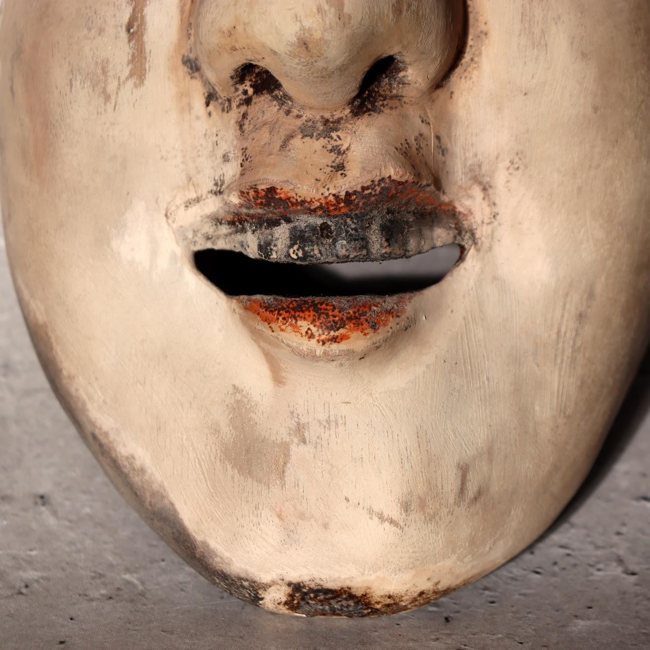 Japanese Antique Wooden Mask Female Woman Noh Kagura Style & Brocade Bag MSK52612