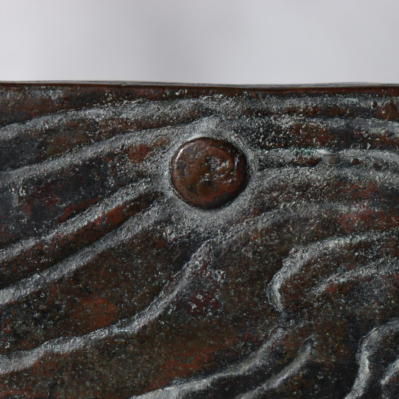 Japanese Meiji -Taisho Bronze Square Vase by Tsuda Shinzui — Mokume Texture13