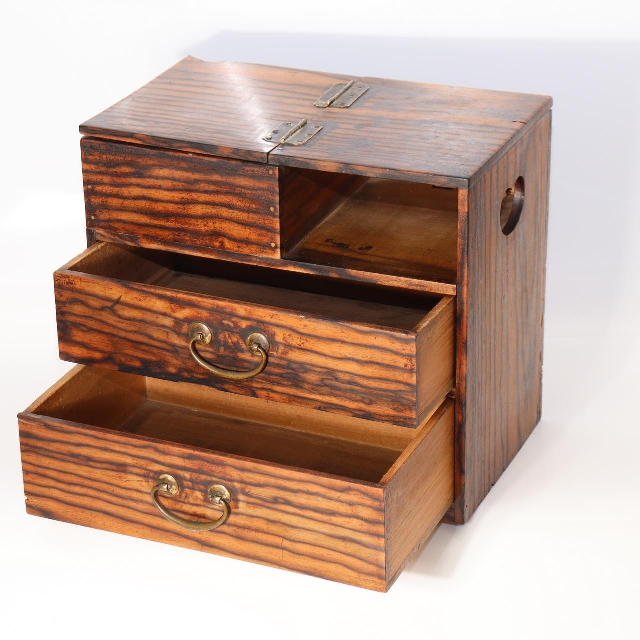 Vintage Japanese Small Cabinet Drawer Kurogaki Black Persimmon Style Wood Box1