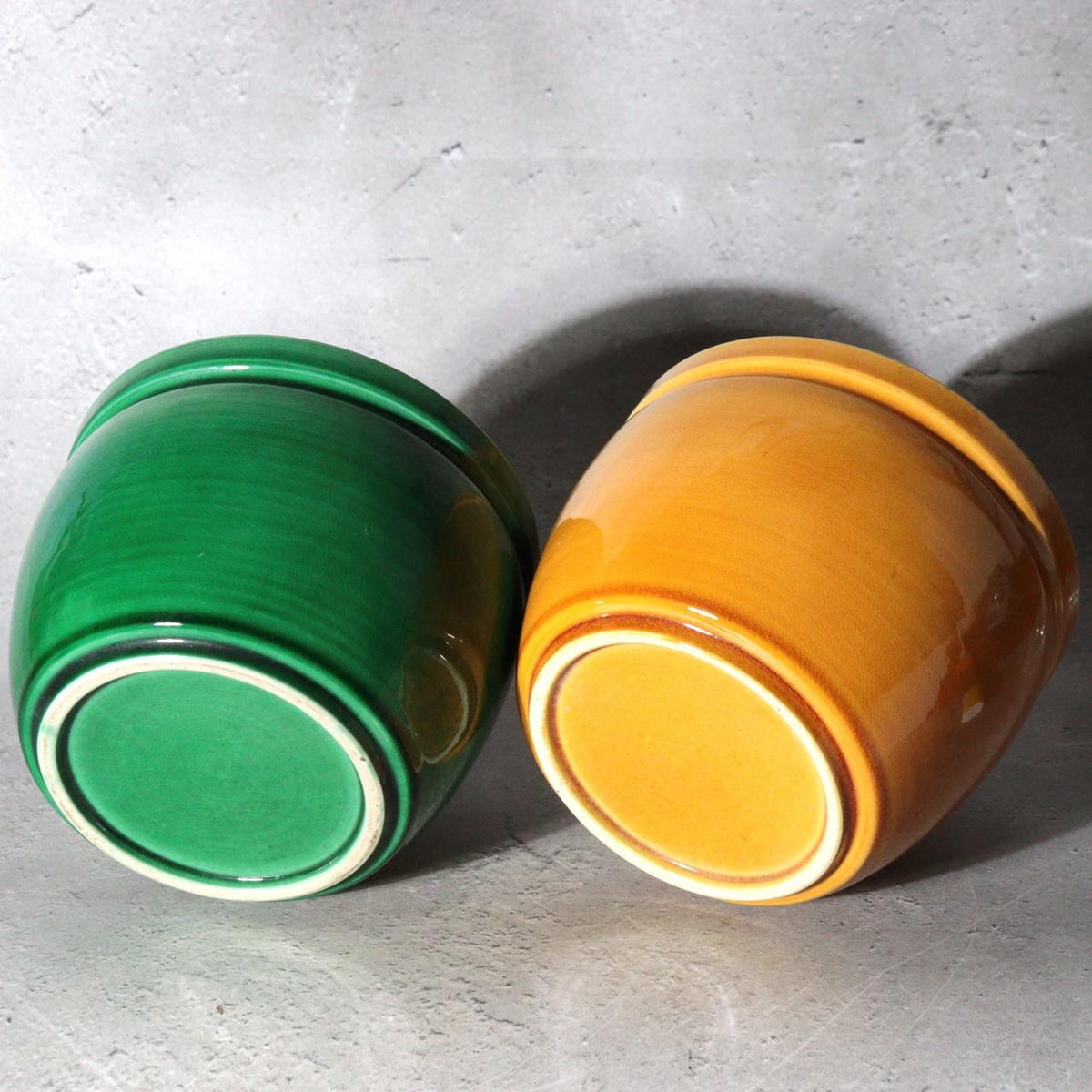 Vintage Japanese Minpei Awaji Ware Hiire Brazier Set of 2 Green Yellow / Bowl1