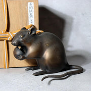 Vintage Japanese Bronze Rat Figurine - Nezumi by Seisai - Signed Tomobako 1.4kg0