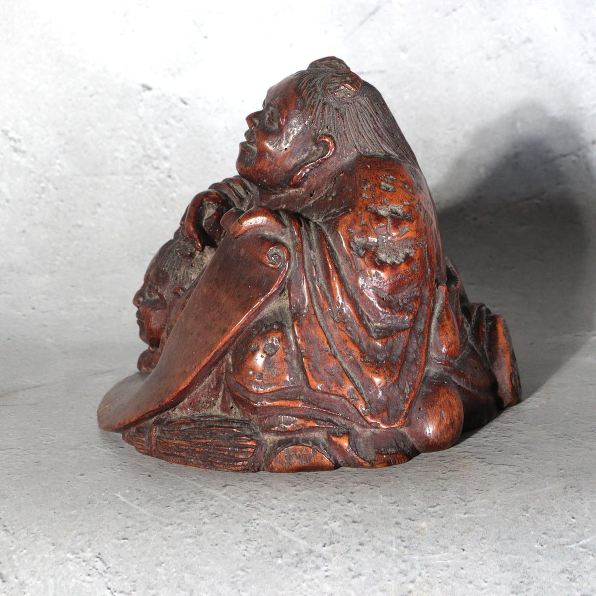 Antique Japanese Bamboo Root Okimono Kanzan Jittoku Hanshan Shide Edo Meiji9