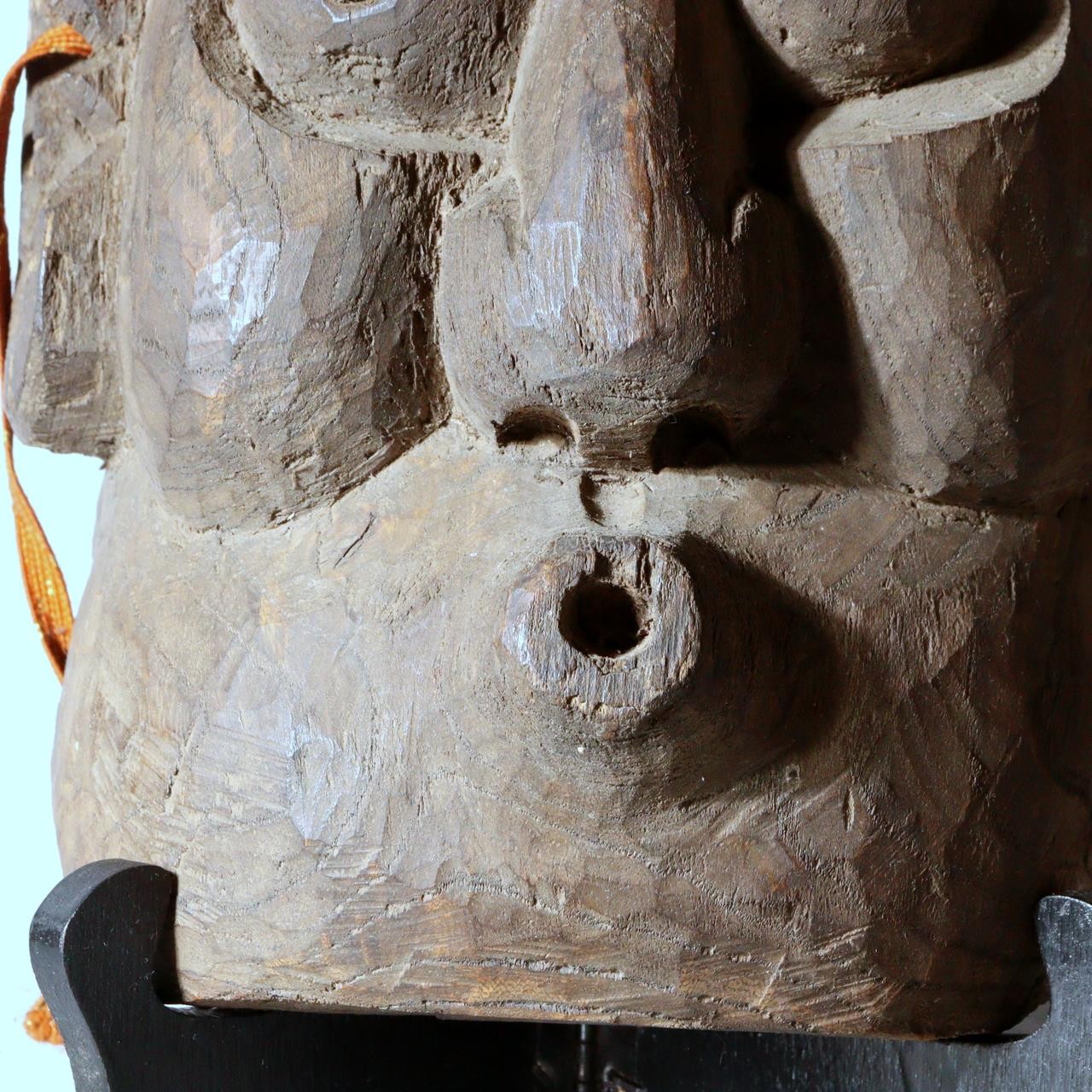 Japanese Antique Wood Carved Mask Usobuki Hyottoko Kyogen Folk Art 23cm12