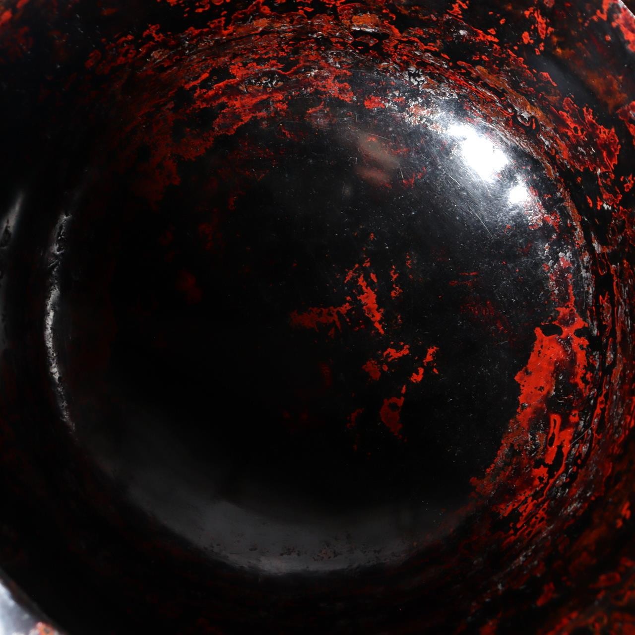 Vintage Large Japanese Aizu Lacquerware Wood Bowl  Mottled Red & Black 29cm7