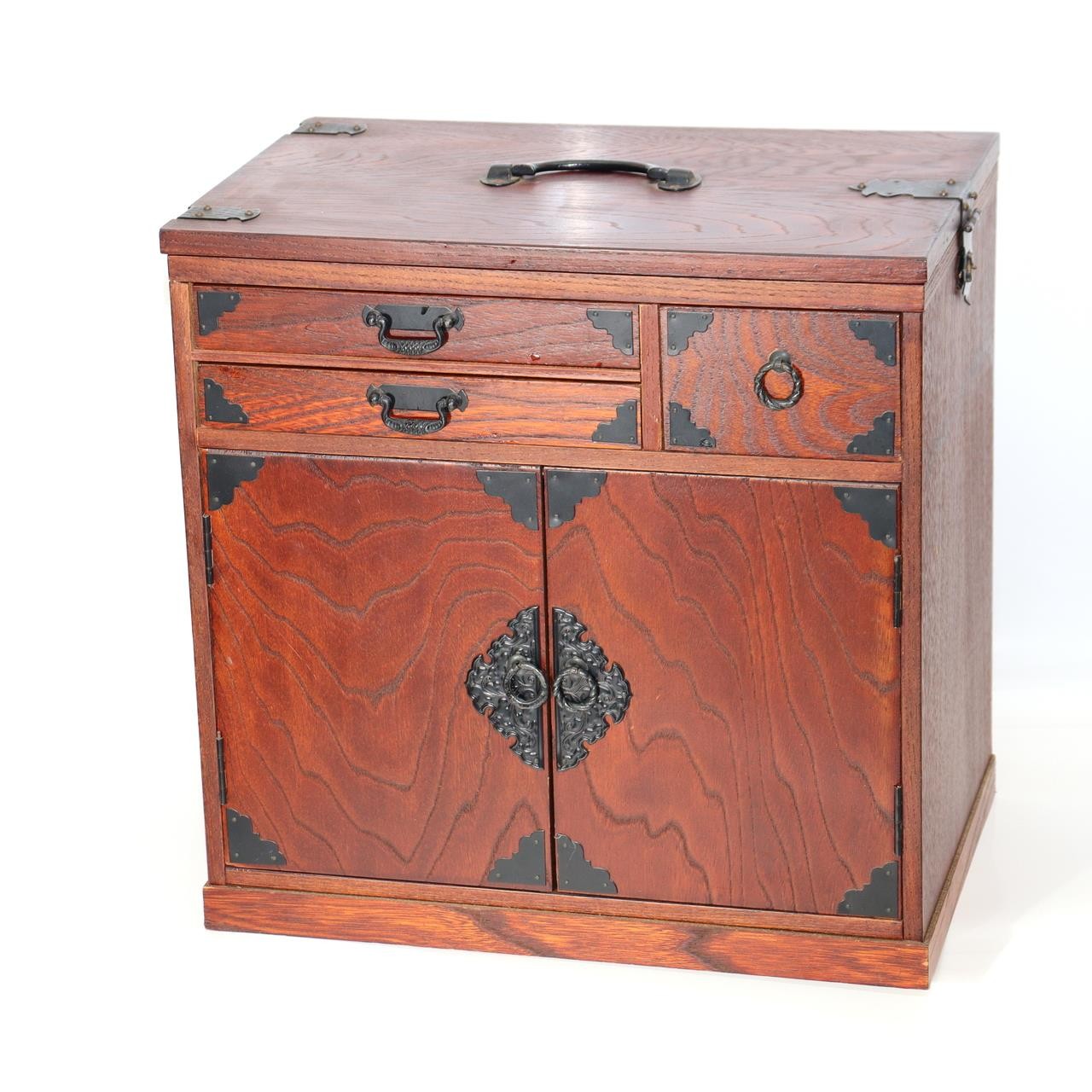 Japanese Wood Sewing Box Hari-bako Folding Worktop Ko-tansu 34cm2