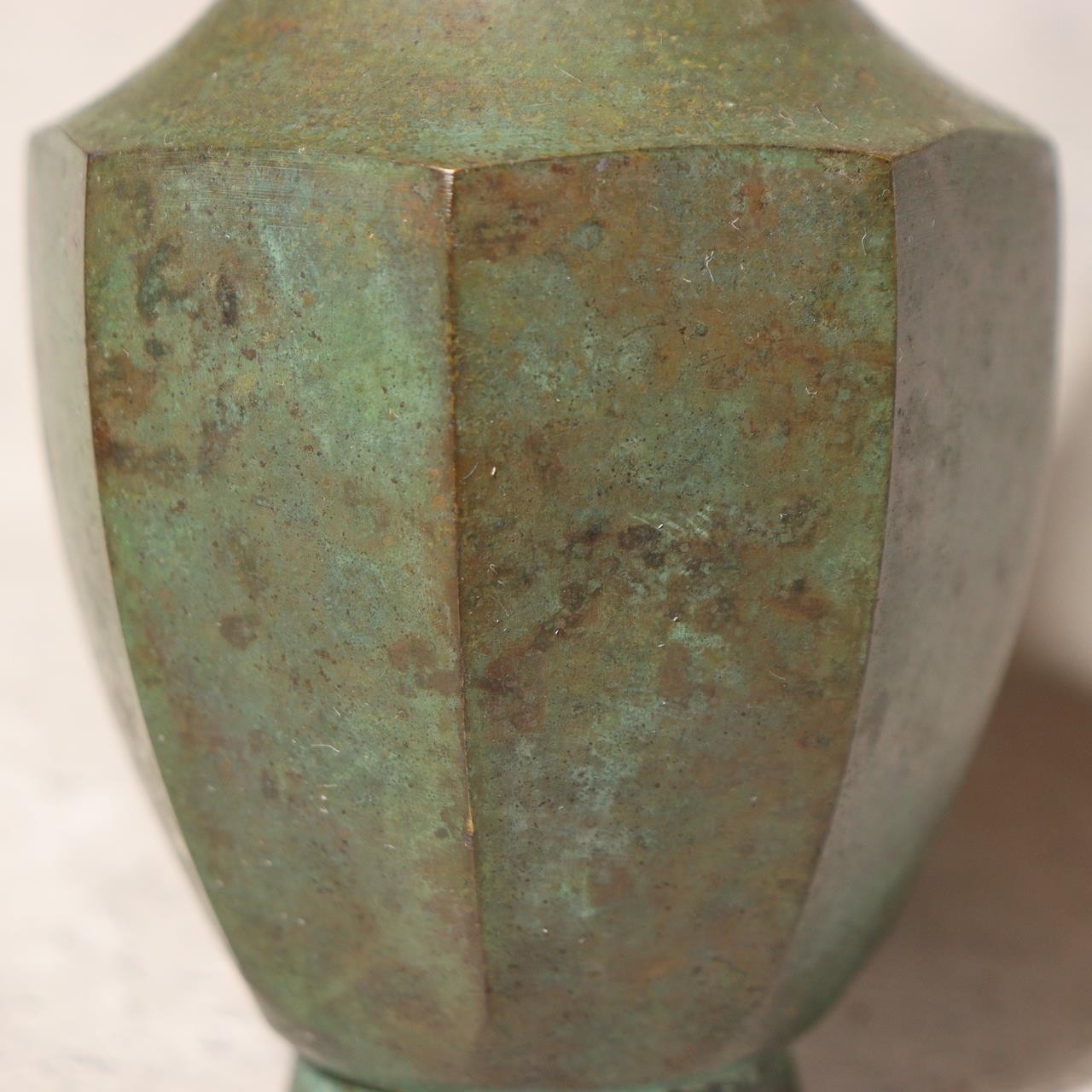 Vintage Japanese Bronze Bud Vase Faceted Hexagon Small Rare Mini Size Zen BV72010