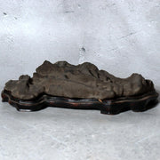 Japanese Suiseki Viewing Stone Mountain Landscape Shape with Wooden Daiza Base4