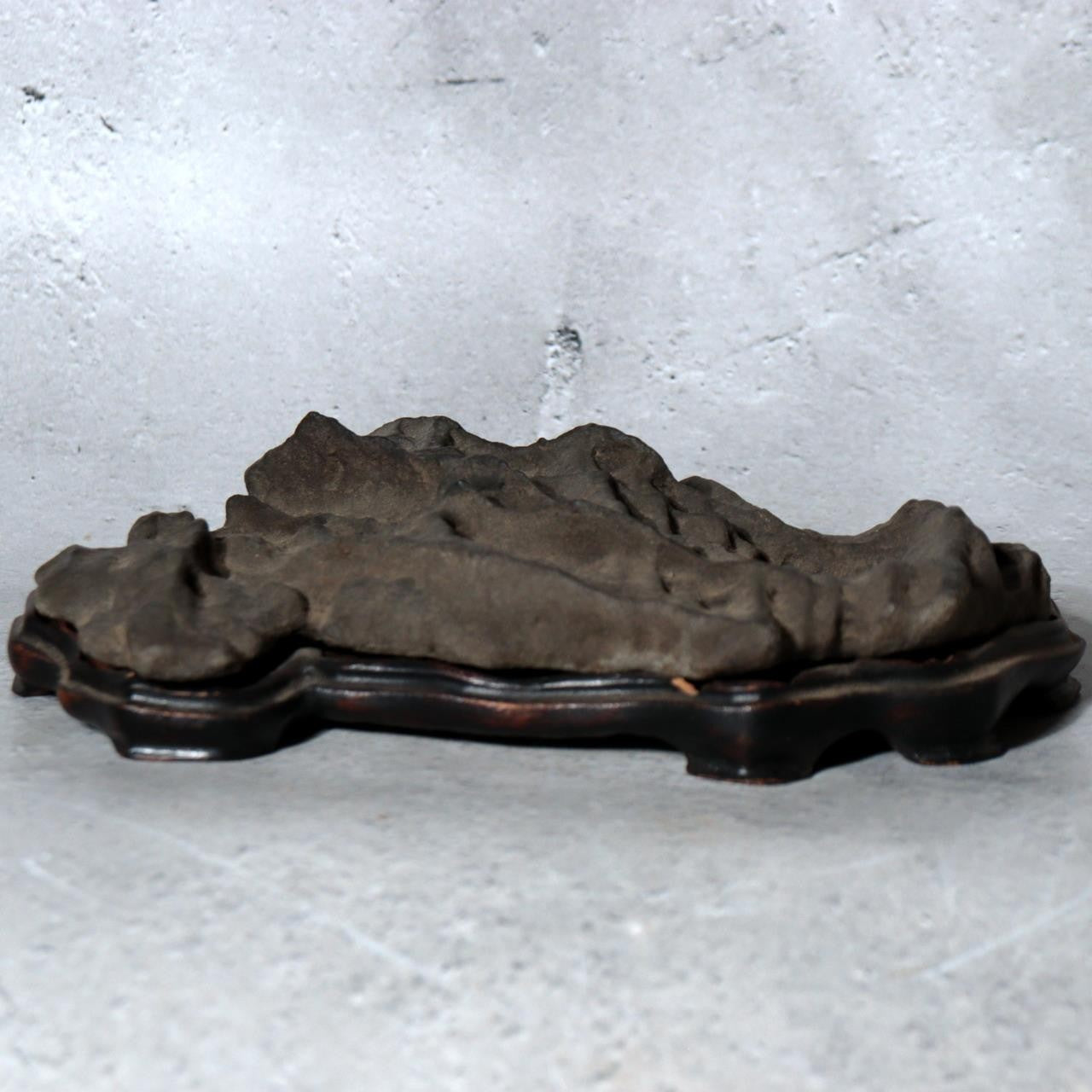 Japanese Suiseki Viewing Stone Mountain Landscape Shape with Wooden Daiza Base4