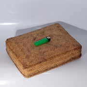 Vintage Japanese Woven Bamboo Box Rectangular Basket Lid Case BVO721