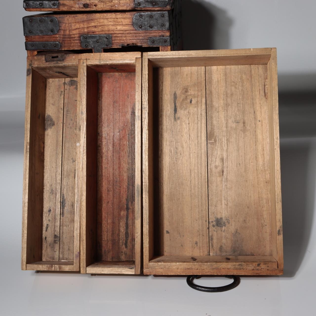 Antique Late Edo Japanese Wooden Kake Suzuri Portable Writing Box WO62010
