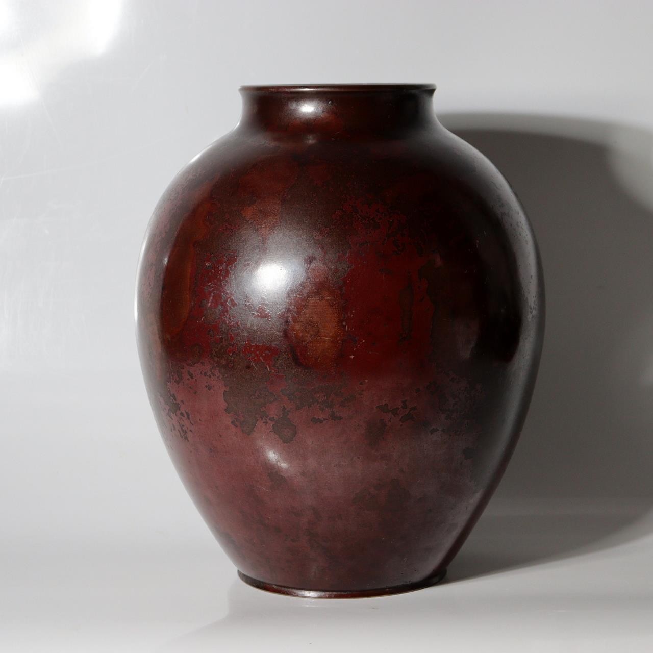 Vintage Japanese Copper Vase Silver Inlay Angelfish Motif Bronze BV7855