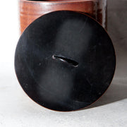 Japanese Seto Ware Ceramic Mizusashi Water Jar Brown Ribbed Texture Tomobako3