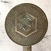 Japanese Antique Bronze Mirror Hand Mirror Bamboo Crest Signed Tenkaichi Edo Era1