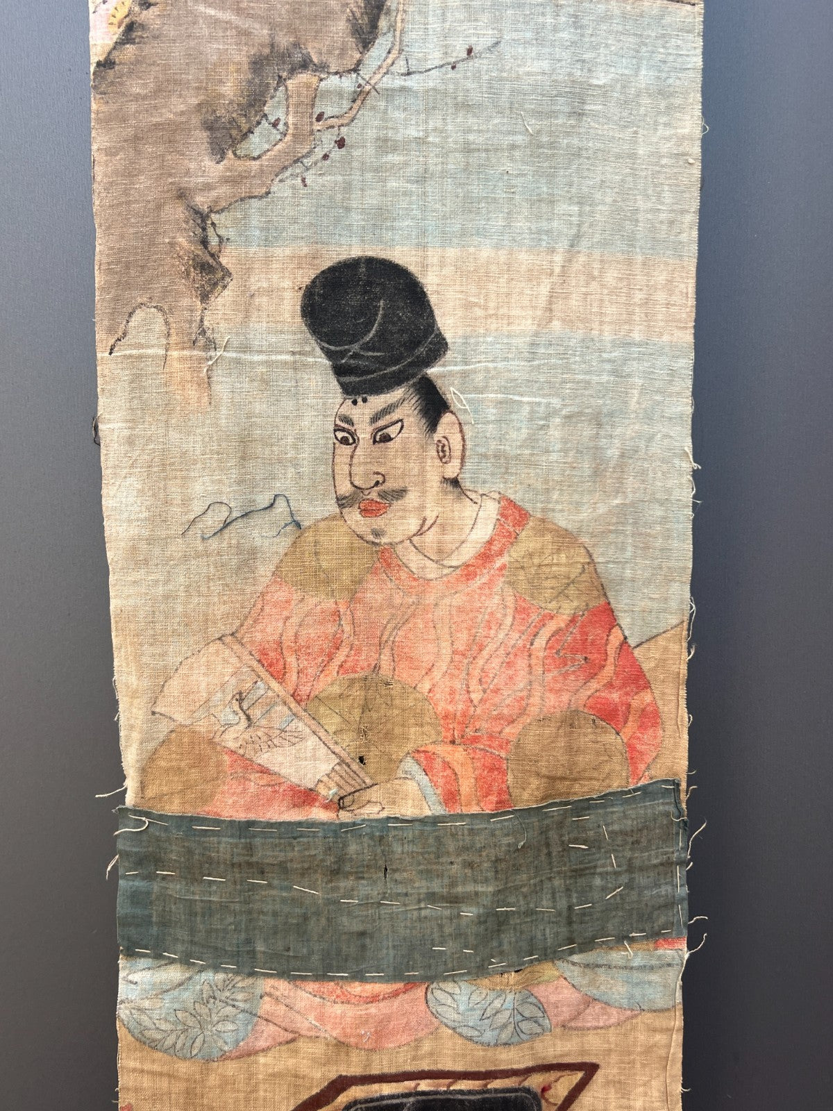 Late Edo Japanese Boro Nobori Flag Samurai Hand Painted Hemp BRKW1737