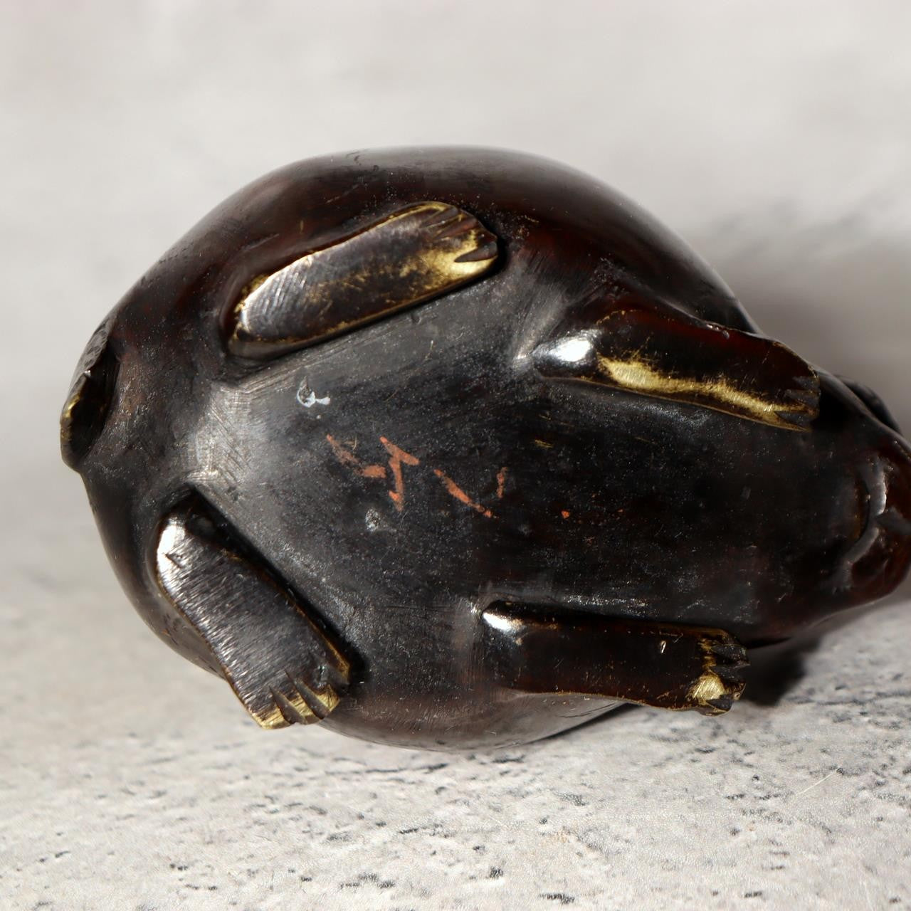 Japanese Bronze Rabbit Pair Okimono Statue Figurine Mottled Red Patina Zen18