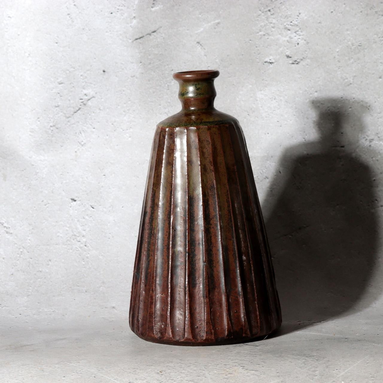 Antique Edo Tanba Ware Shinogi Ribbed Stoneware Flower Vase Bakumatsu Japan12