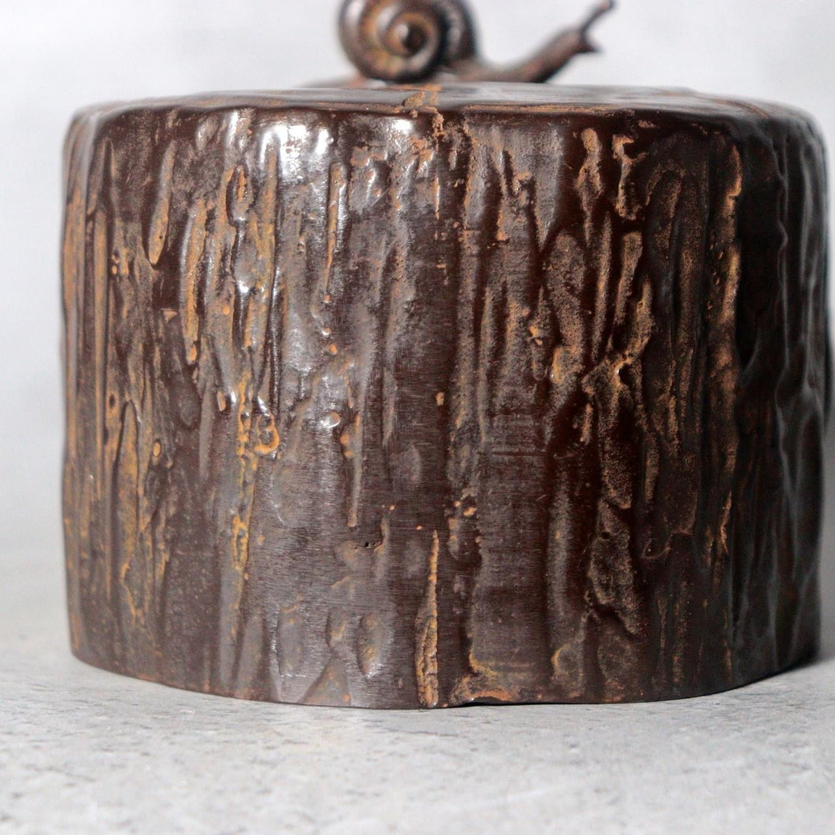 Vintage Japanese Takaoka Cast Bronze Vase Tree Stump Snail Getsuho14