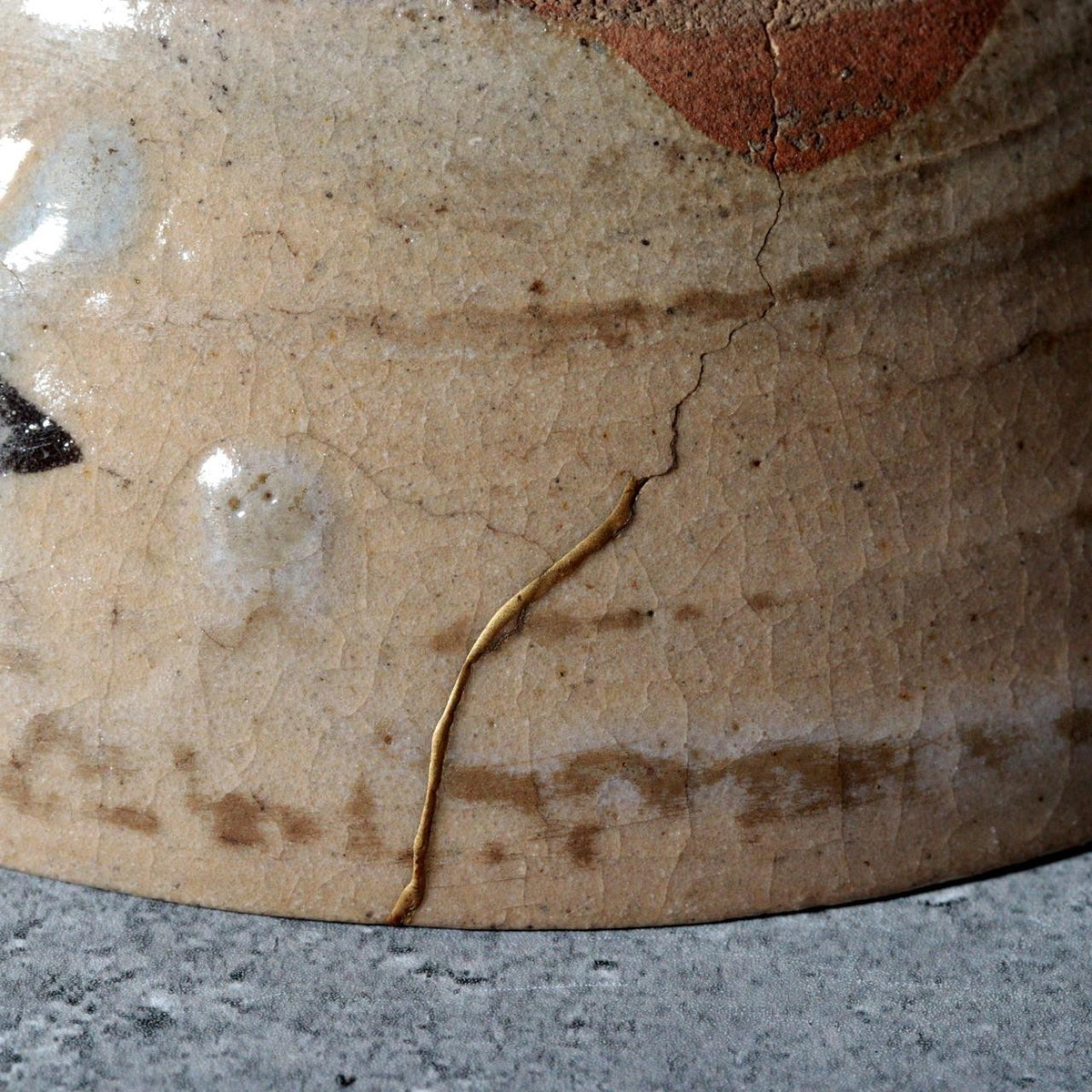 Antique Japanese E-Karatsu Chawan Tea Bowl Edo Period Kintsugi Repair Wooden Box9