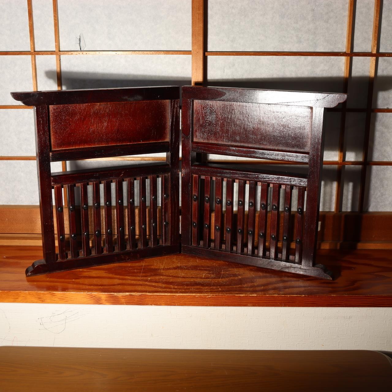 Antique Japanese Wooden Screen Tsuitate Byobu Folding Lattice Partition WO5044