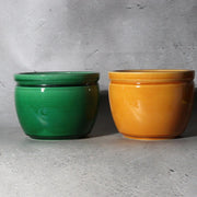 Vintage Japanese Minpei Awaji Ware Hiire Brazier Set of 2 Green Yellow / Bowl3