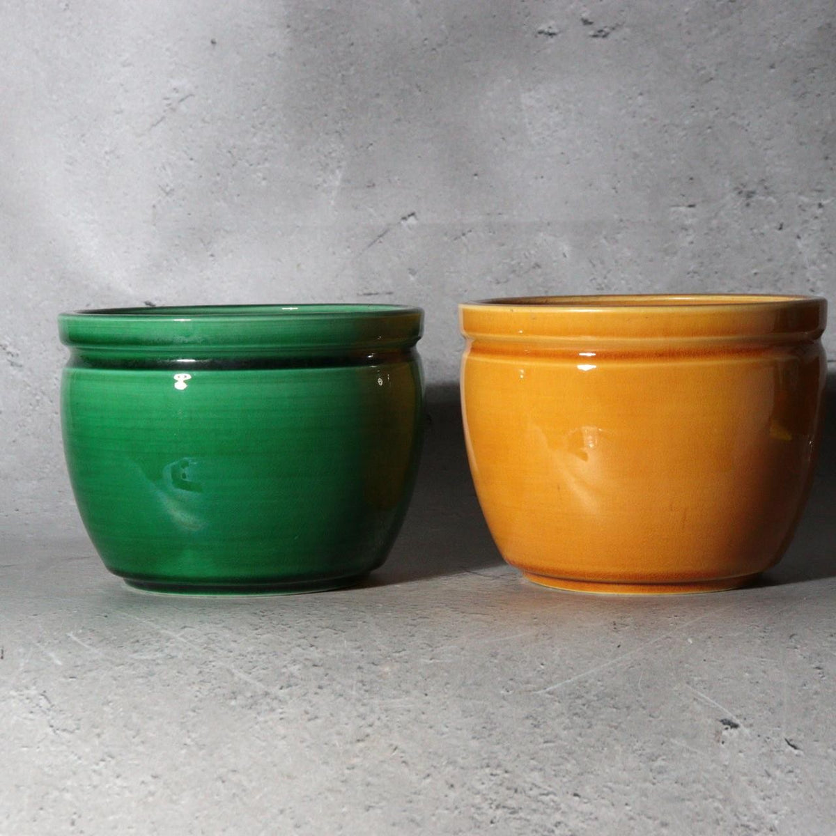 Vintage Japanese Minpei Awaji Ware Hiire Brazier Set of 2 Green Yellow / Bowl3