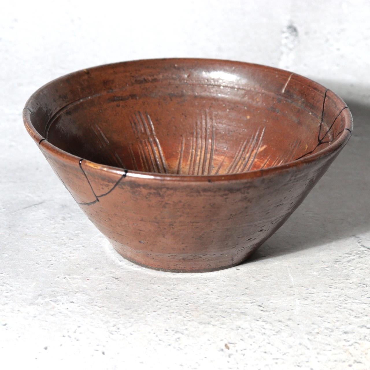 Late Edo Seto Ware Tetsuyu Iron Glaze Chawan Tea Bowl Kintsugi PCP3112