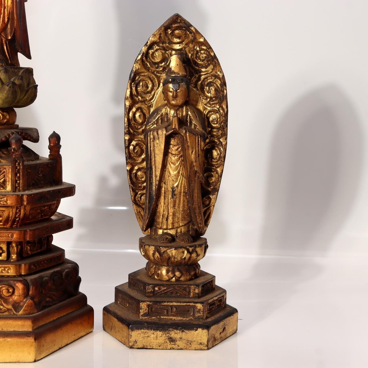 Japanese Vintage Amida Sanzon Buddhist Statue Set 3pc Gilt Wood 28.6cm Zen BT24418