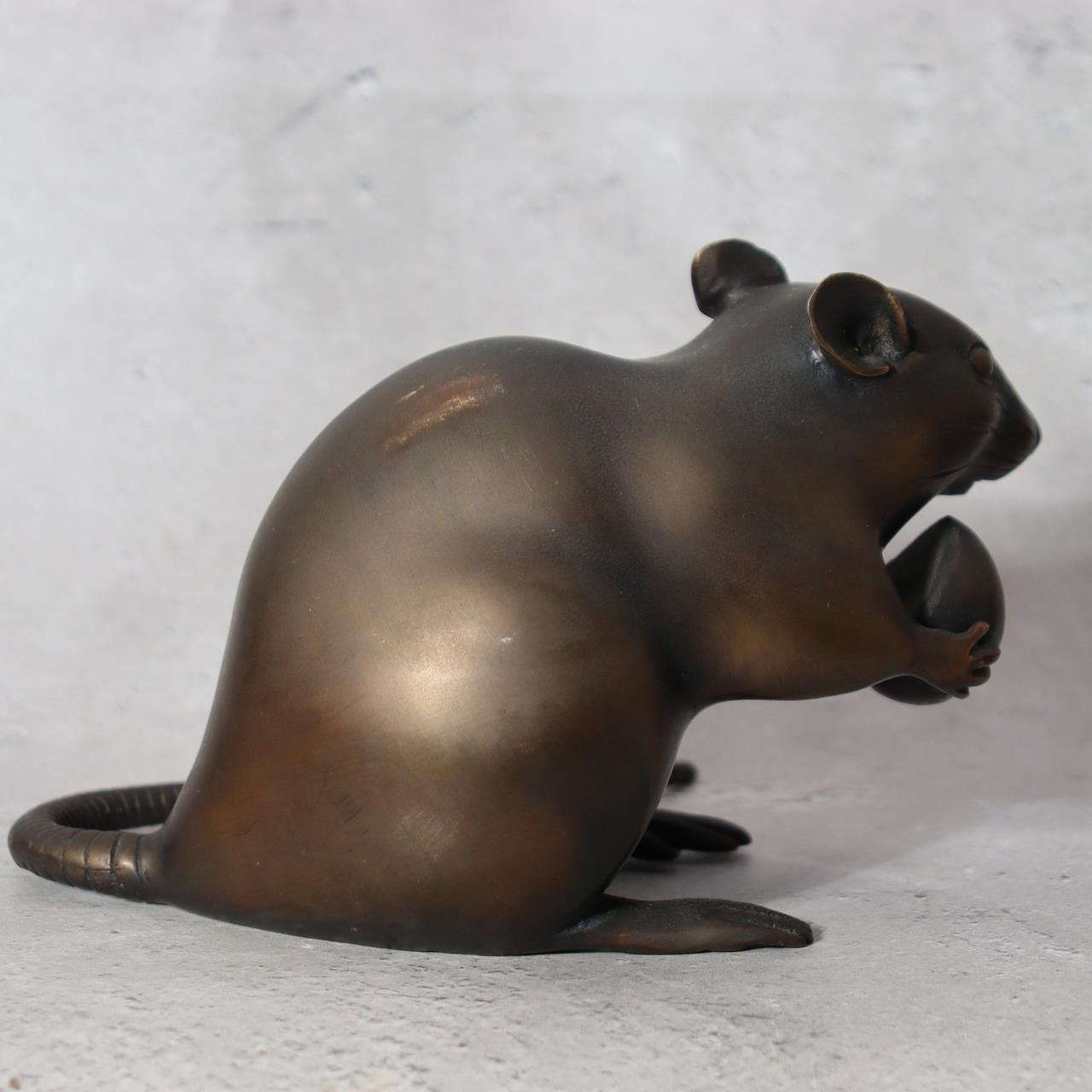 Vintage Japanese Bronze Rat Figurine - Nezumi by Seisai - Signed Tomobako 1.4kg2