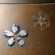 Antique Japanese Bronze Vase Silver Brass Inlay Sakura Snowflake Pattern 193212