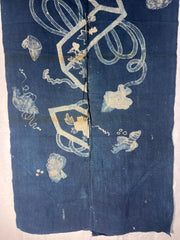 Antique Japanese Kofu Indigo Tsutsugaki Fabric Kaioke Shell Motif 145cm9