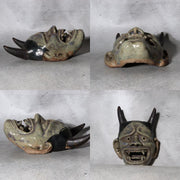 Antique Meiji Showa Mino Ware Ceramic Hannya Mask Shrine Dedication Box6