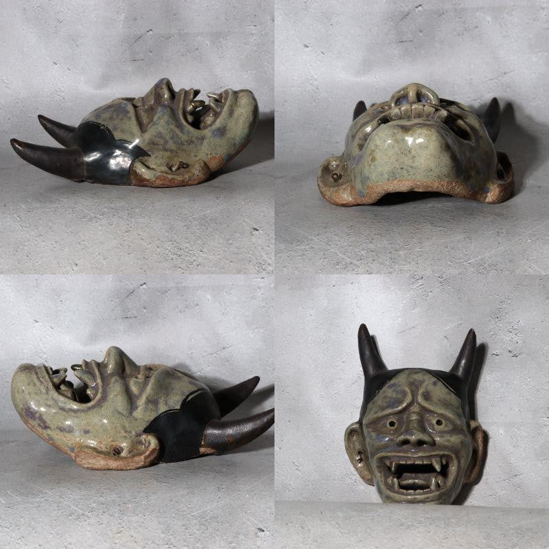 Antique Meiji Showa Mino Ware Ceramic Hannya Mask Shrine Dedication Box6