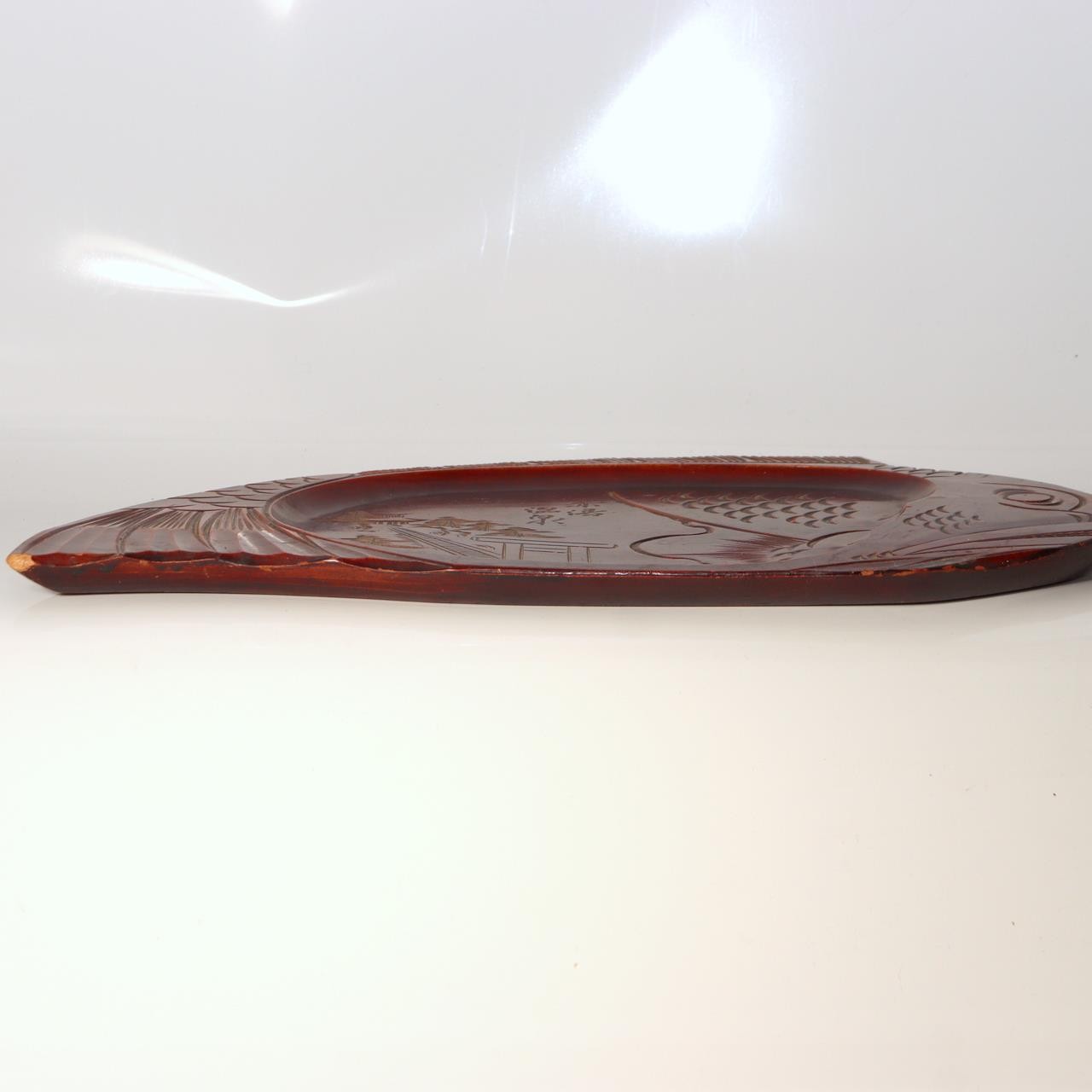 Japanese Vintage Wood Carved Sea Bream Tray Tai Akayu Onsen Souvenir 36cm8