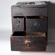 Antique Late Edo Japanese Wooden Black Kake Suzuri Portable Writing Box WO6211