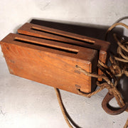 Antique Japanese Wooden Pulley Block Tackle Rope Iron Hook Rustic WO5382