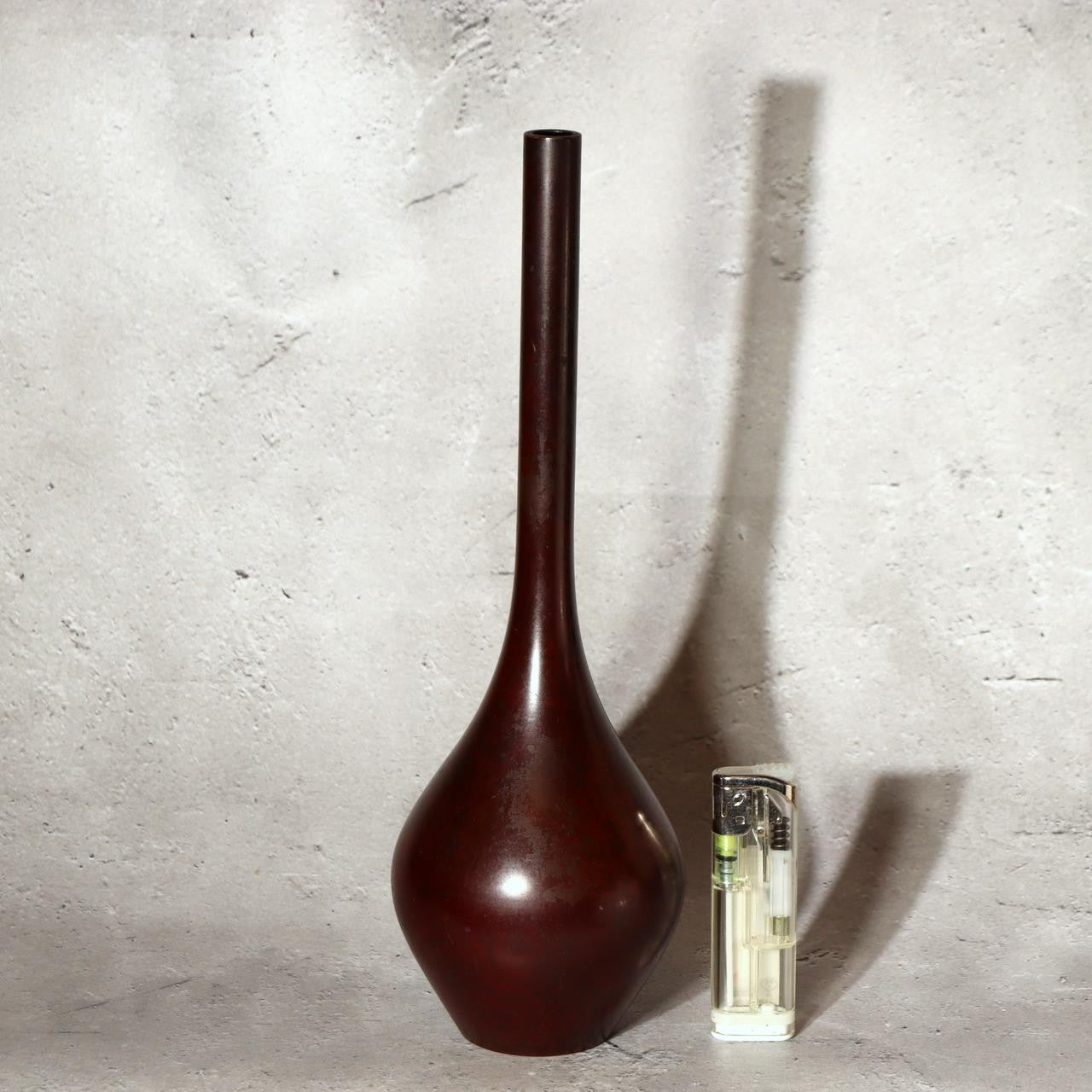 Vintage Japanese Bronze Bud Vase Long Neck Reddish Brown Patina Ikebana Zen BV721
