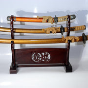 Japanese Wooden Katana Stand - Triple Rack 3-Tier - Tsuba Sukashi Openwork6