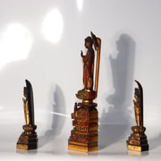 Japanese Vintage Amida Sanzon Buddhist Statue Set 3pc Gilt Wood 28.6cm Zen BT2445