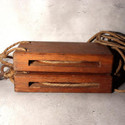 Antique Japanese Wooden Pulley Block Tackle Rope Iron Hook Rustic WO53812