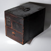 Antique Late Edo Japanese Wooden Black Kake Suzuri Portable Writing Box WO6216